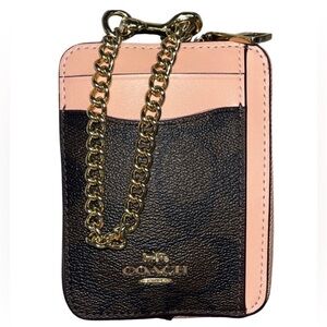 COACH Zip Card Case In Colorblock Signature Canvas - Mahogany/Shell Pink